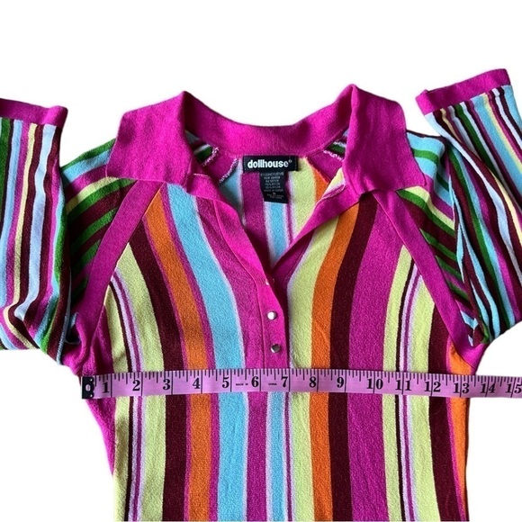Dollhouse Women’s Retro 70s Barbie Style Multicolor Striped Collared Top, Small - Picture 6 of 9